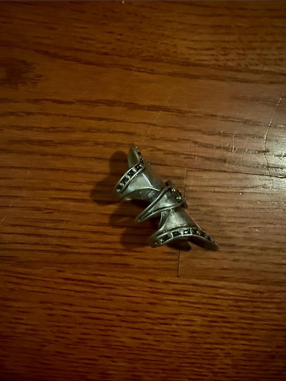 Silver-Tone Sculptural Statement Ring with Black Accents
